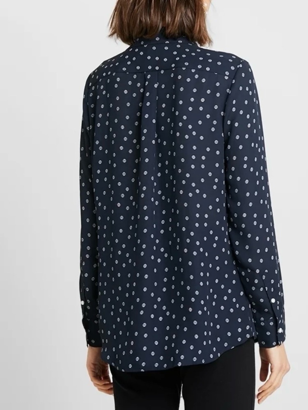 Banana Republic polka dot long-sleeve blouse Navy Blue Size Large - Picture 3 of 12